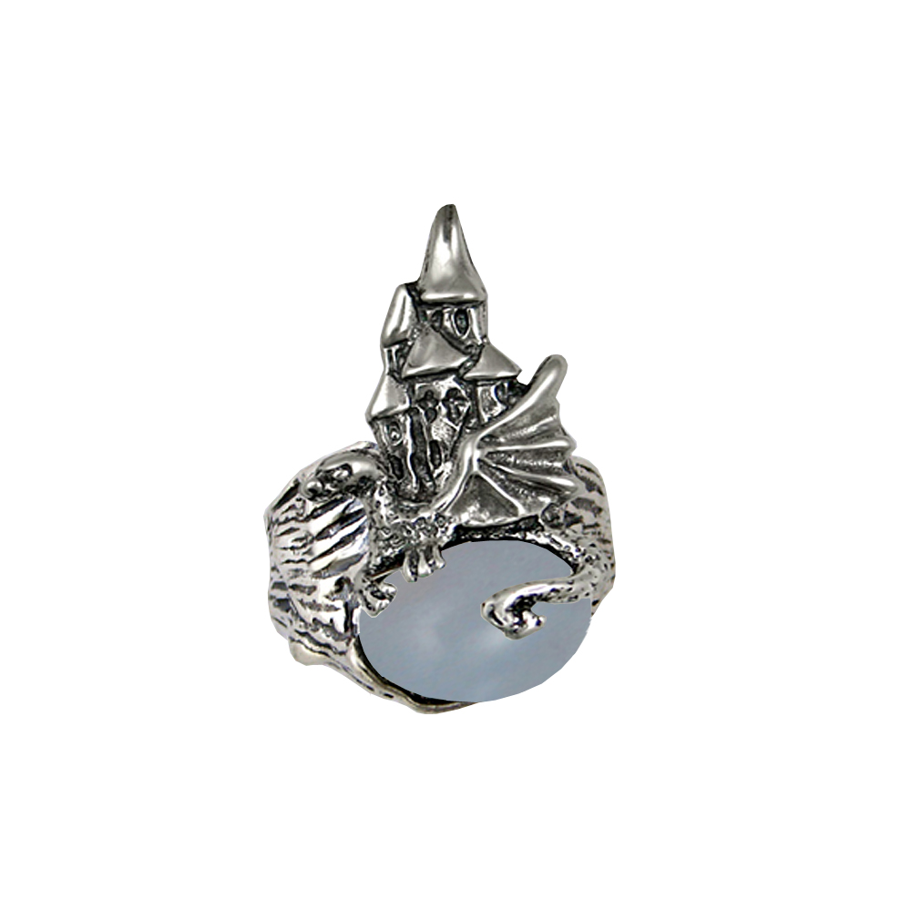 Sterling Silver Dragon And Her Castle Ring With Blue Lace Agate Size 8